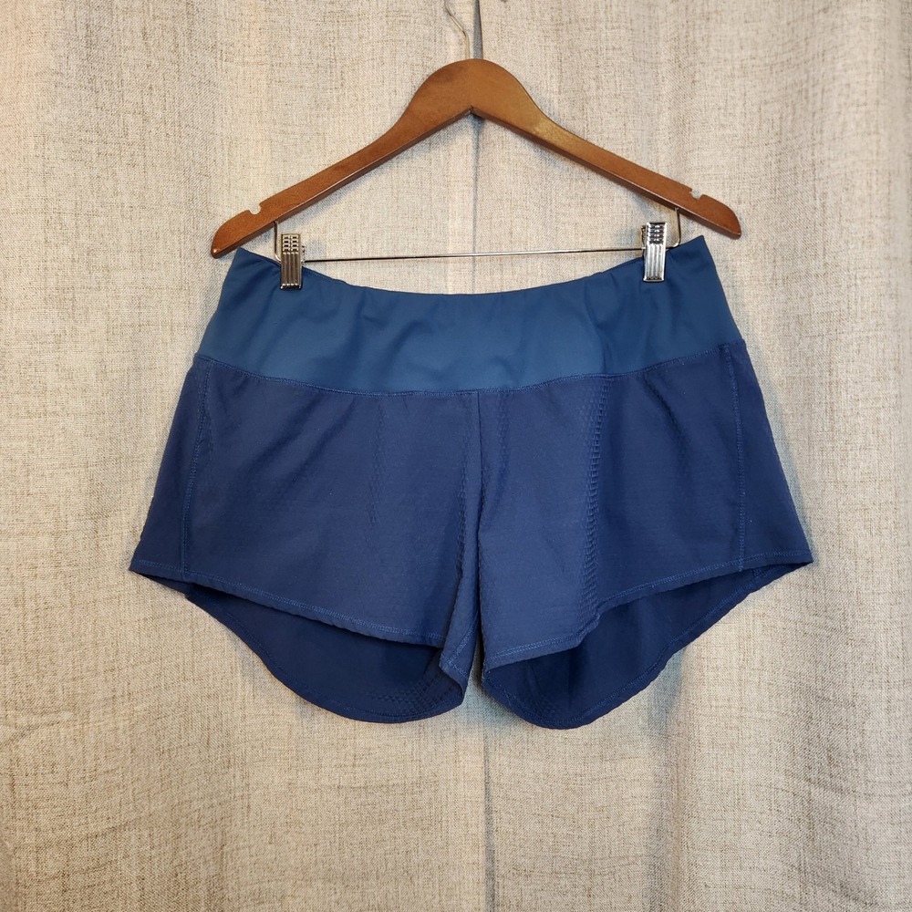 Oiselle‎ Running Shorts 3.5" Inseam Women's 10 Blue Rear Zip Pocket Mesh Panels